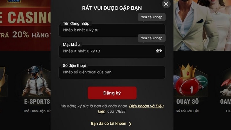 Hướng dẫn đăng ký tài khoản cá cược tại Vibet